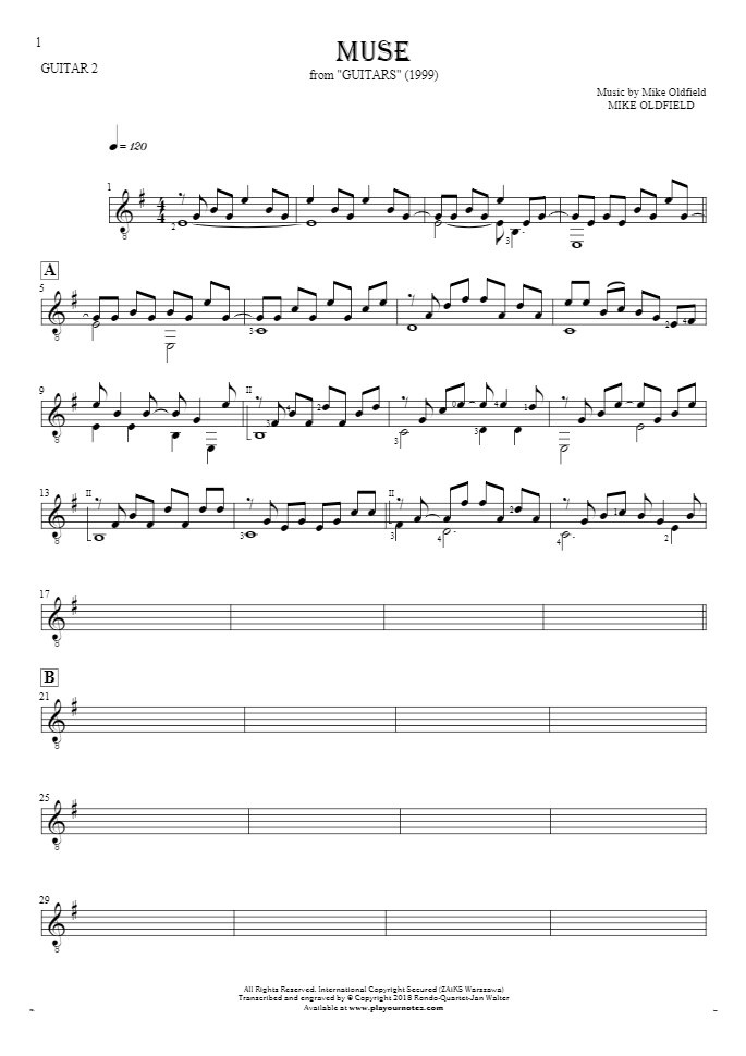Muse - Notes for guitar - guitar 2 part