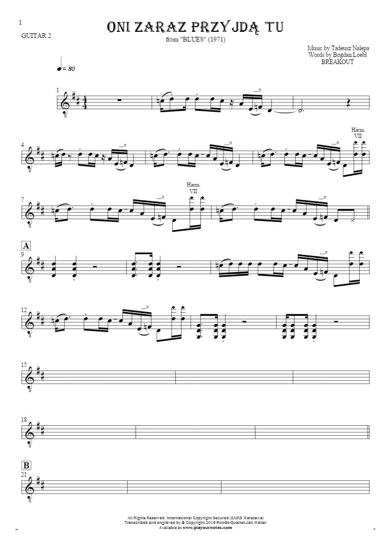 They'll be here any minute - Notes for guitar - guitar 2 part