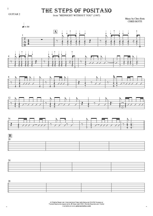 The Steps of Positano - Tabulatura (wartości rytm.) na gitarę - partia gitary 2