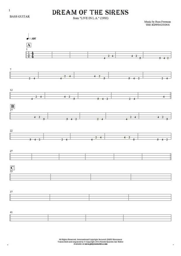 Dream Of The Sirens - Tablature for bass guitar