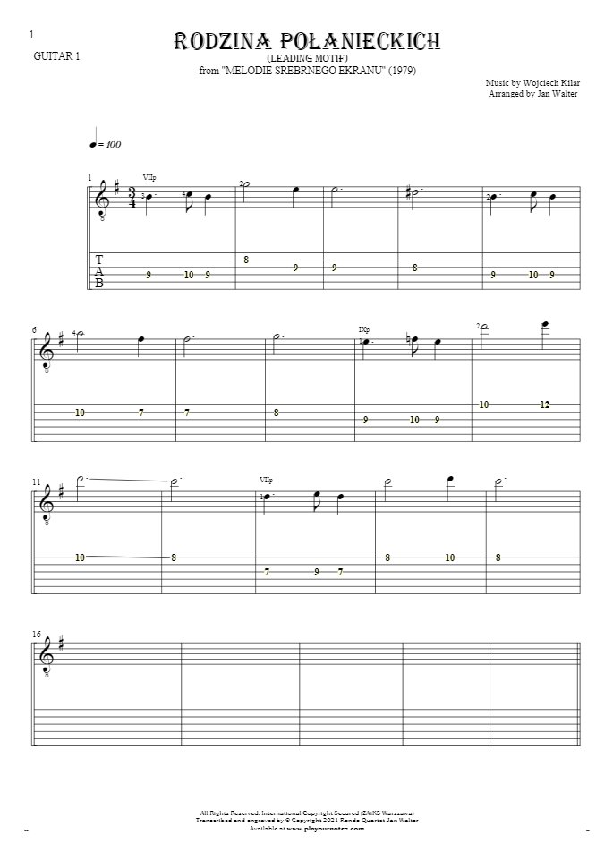 Rodzina Połanieckich - Notes and tablature for guitar - guitar 1 part