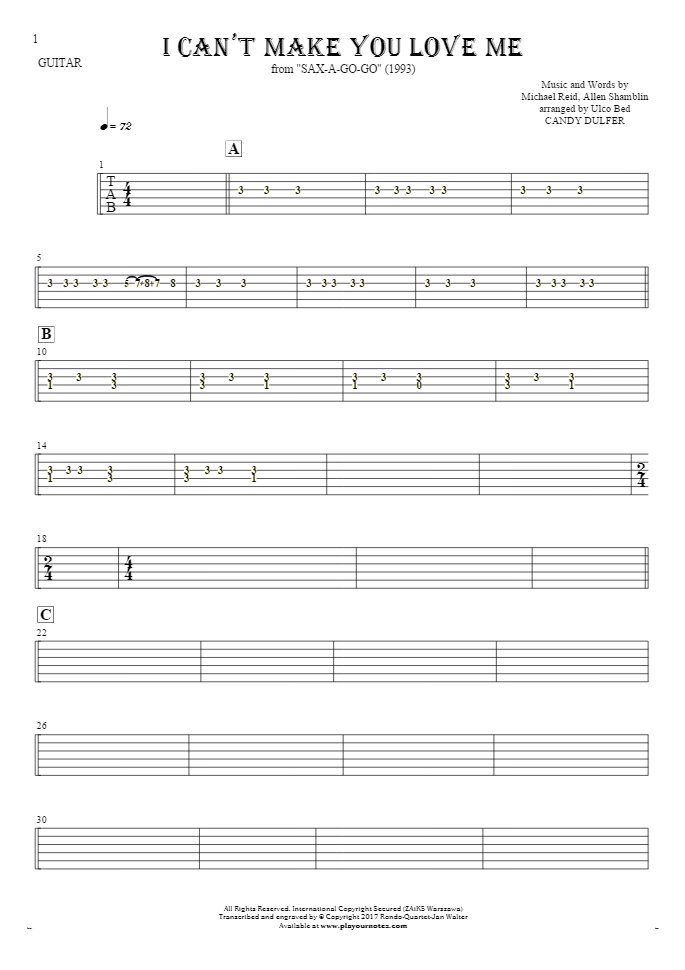 I Can't Make You Love Me - Tablature for guitar