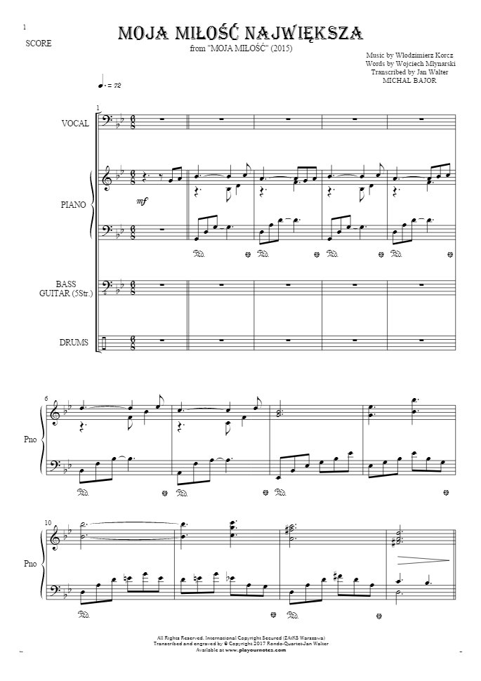 Moja miłość największa - Score with vocal in bass clef