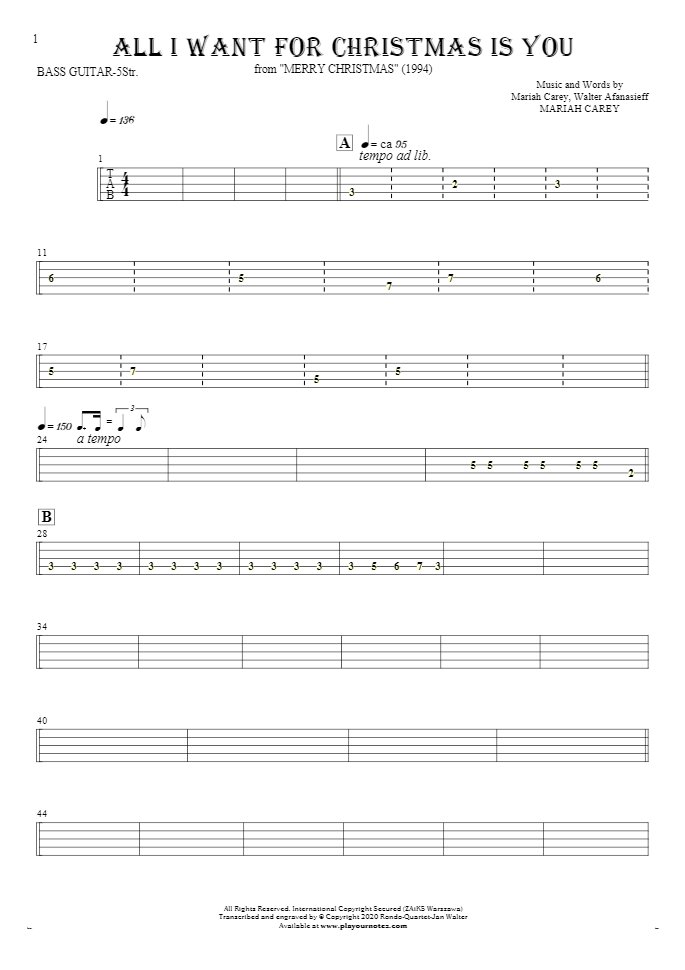 All I Want For Christmas Is You - Tablature for bass guitar (5-str.)