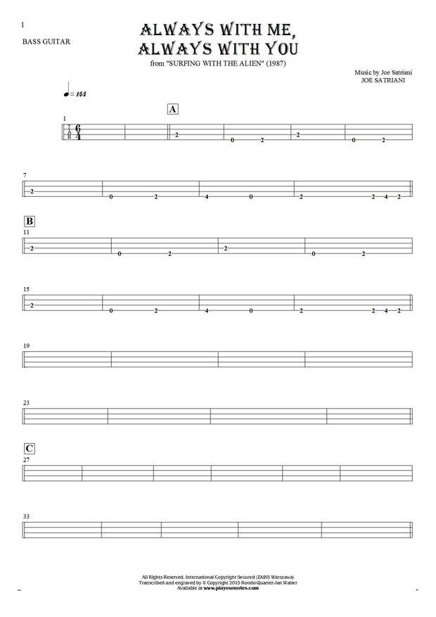 Always With Me, Always With You - Tablature for bass guitar
