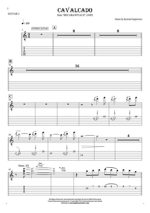 Cavalcado - Notes and tablature for guitar - guitar 2 part