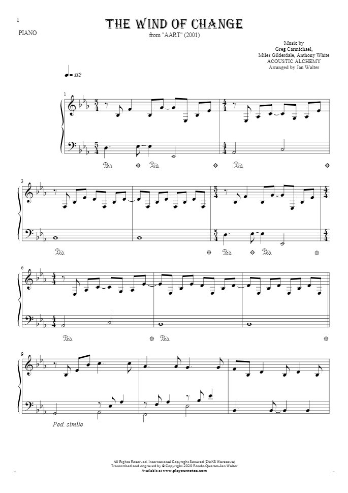 The Wind of Change - Notes for piano solo