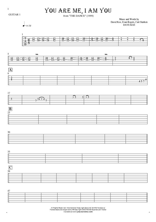 You Are Me, I Am You - Tablature for guitar - guitar 1 part