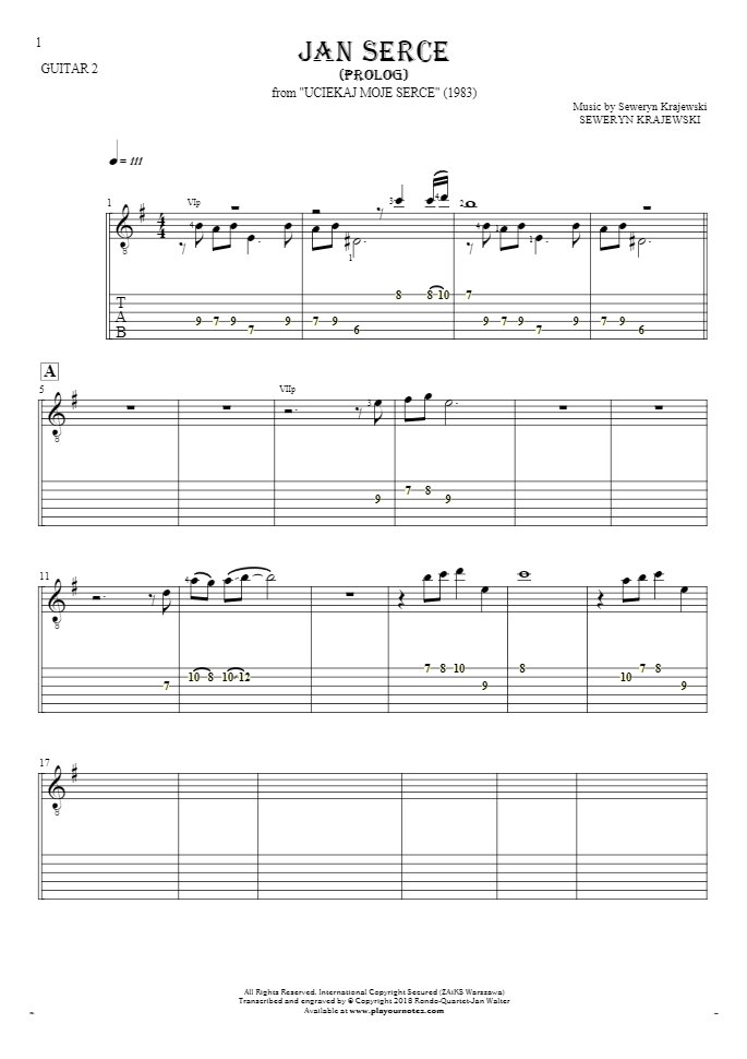 Jan Serce - Prolog - Noten und Tabulatur für Gitarre - Gitarrestimme 2