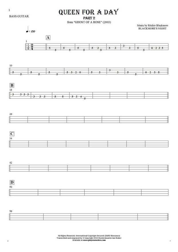 Queen For A Day (part 2) - Tablature for bass guitar