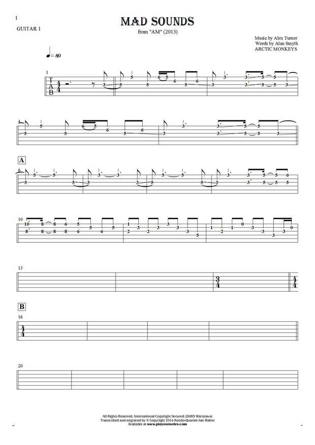 Mad Sounds - Tabulatura (wartości rytmiczne) na gitarę - partia gitary 1