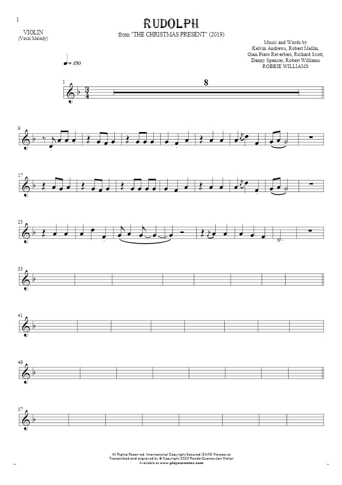 Rudolph - Noten für Geige - Melodielinie