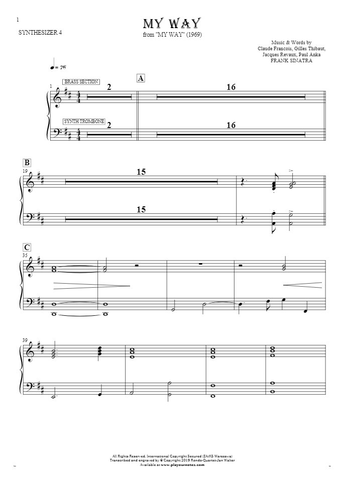 My Way - Noten für Synthesizer - Brass Section, Synth Trombone
