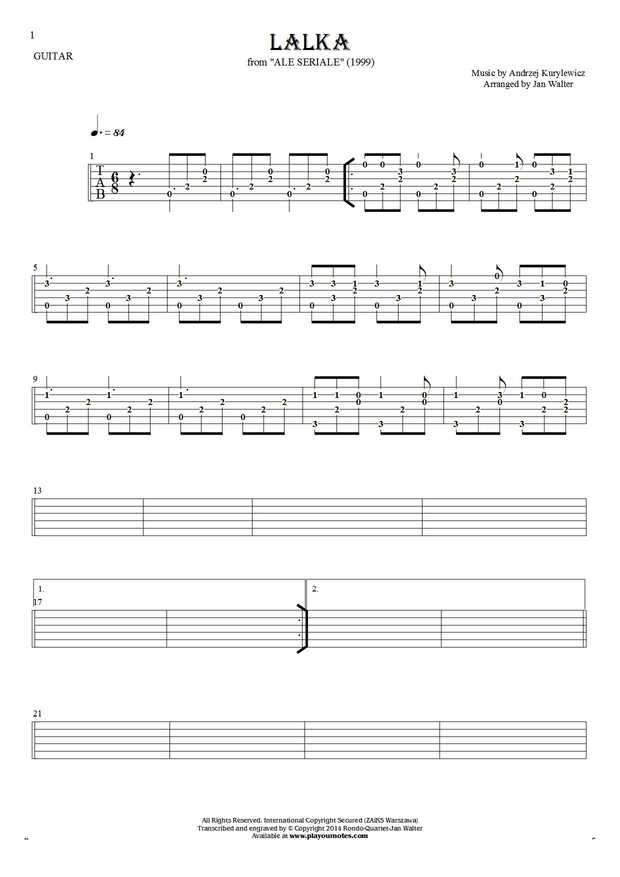 The Doll - Tablature (rhythm values) for guitar solo (fingerstyle)