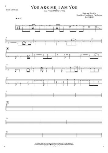 You Are Me, I Am You - Tablature (rhythm. values) for bass guitar