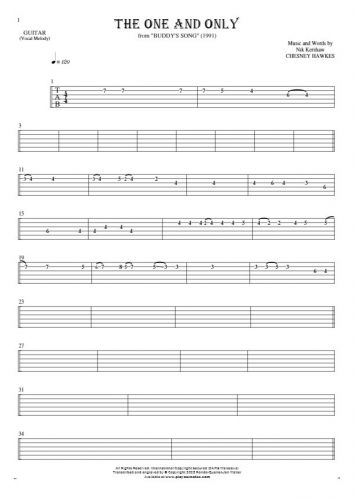 The One And Only - Tablature for guitar - melody line
