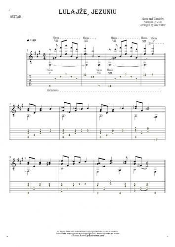 Lulajże, Jezuniu - Noten und Tabulatur für Gitarre solo (fingerstyle)