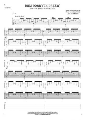 Dom dobrych drzew - Tablature (rhythm. values) for guitar - guitar 1 part