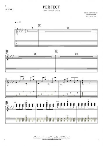 Perfect - Notes and tablature for guitar - guitar 2 part