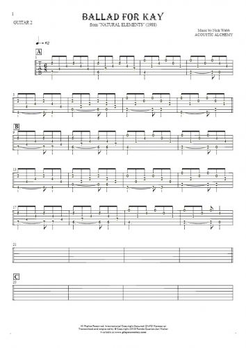 Ballad For Kay - Tablature (rhythm. values) for guitar - guitar 2 part