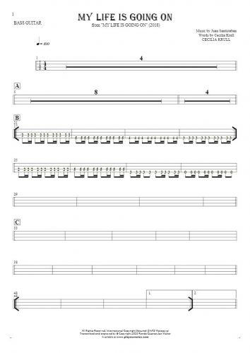 My Life Is Going On - Tablature (rhythm. values) for bass guitar