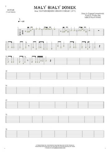 Mały biały domek - Tablature (rhythm values) for guitar - melody line