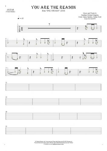 You Are The Reason - Tablature (rhythm. values) for guitar - melody line