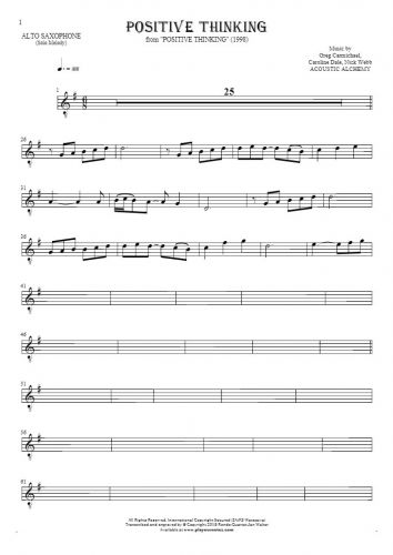 Positive Thinking - Notes for alto saxophone - melody line