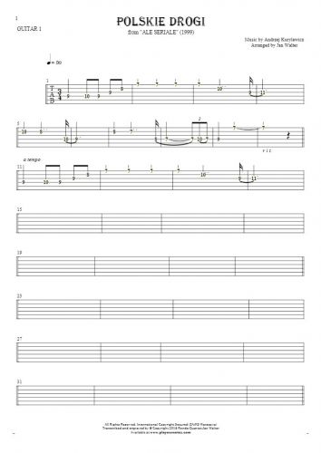 Polskie drogi - Tablature (rhythm values) for guitar - guitar 1 part