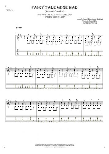Fairytale Gone Bad (Acoustic Version) - Notes and tablature for guitar - accompaniment