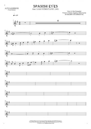 Spanish Eyes - Notes for alto saxophone - melody line