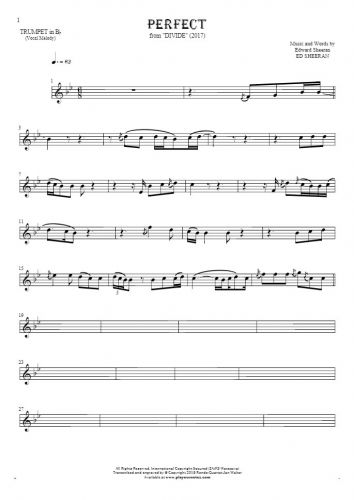 Perfect - Notes for trumpet - melody line