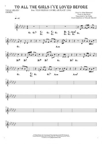 To All The Girls I’ve Loved Before - Notes and chords for solo voice with accompaniment