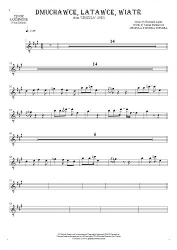 Dmuchawce, latawce, wiatr - Noten für Tenor Saxophon - Melodielinie