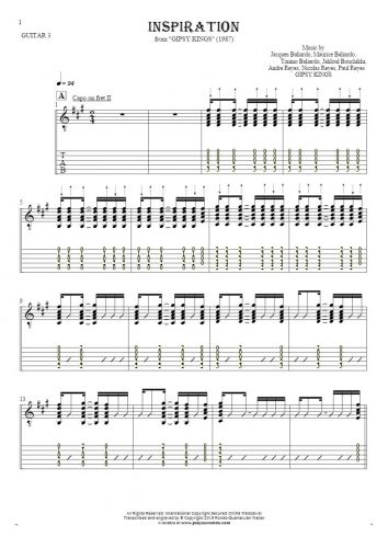 Inspiration - Notes and tablature for guitar - guitar 3 part