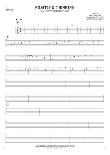 Positive Thinking - Tablature for guitar - guitar 1 part