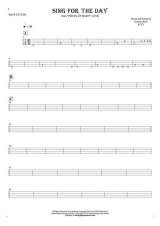 Sing for the Day - Tablature for bass guitar