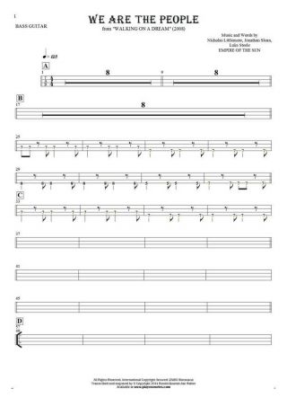 We Are the People - Tablature (rhythm values) for bass guitar