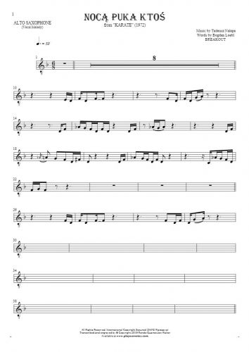 Somebody's Knocking At The Door At Nigh - Notes for alto saxophone - melody line