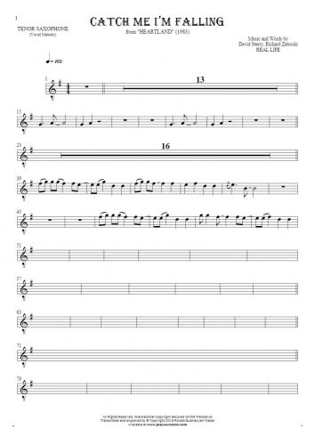 Catch Me I’m Falling - Notes for tenor saxophone - melody line