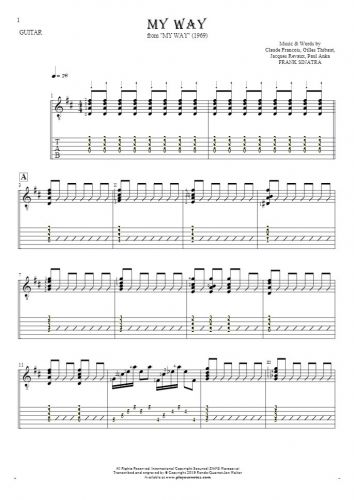 My Way - Notes and tablature for guitar