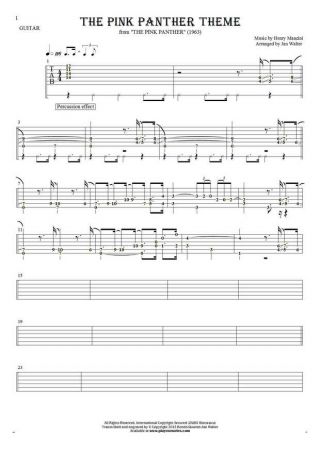 The Pink Panther Theme - Tablature (rhythm values) for guitar solo (fingerstyle)