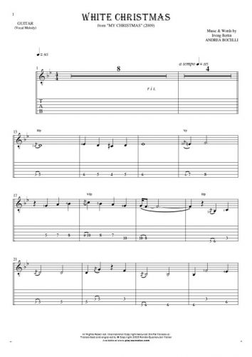 White Christmas - Notes and tablature for guitar - melody line