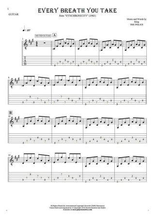 Every Breath You Take - Notes and tablature for guitar