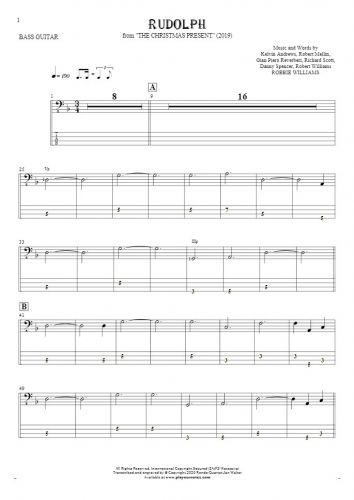 Rudolph - Notes and tablature for bass guitar