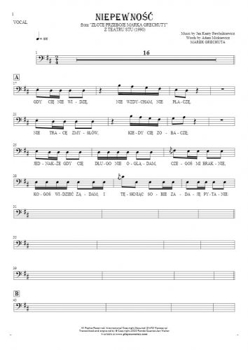 Uncertainty - Notes and lyrics-(bass clef) for vocal - melody line