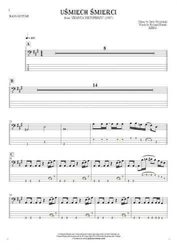 Smile of Death - Notes and tablature for bass guitar