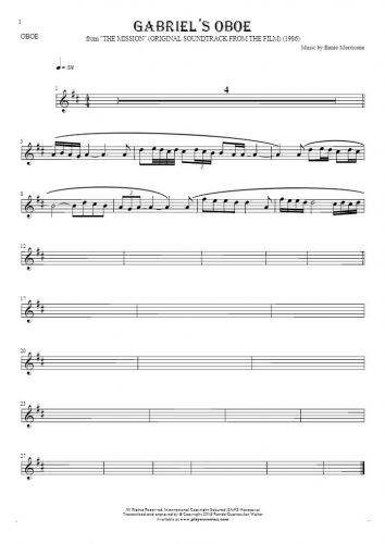 Gabriel's Oboe - Notes for oboe - melody line