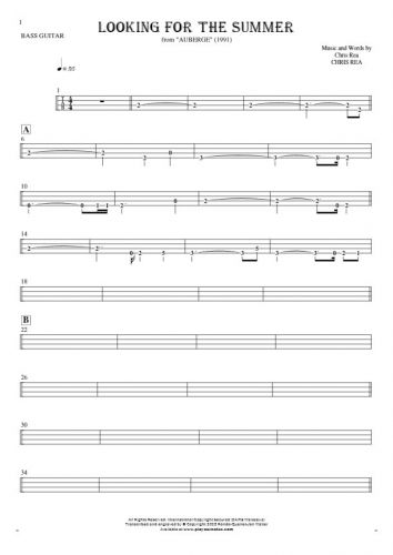 Looking For The Summer - Tablature (rhythm. values) for bass guitar