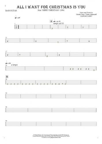 All I Want For Christmas Is You - Tablature for bass guitar
